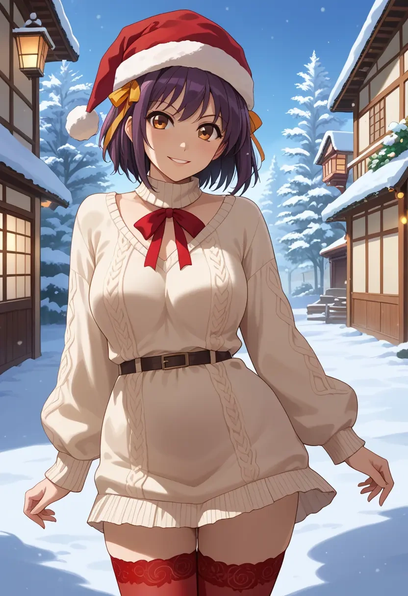 suzumiya_haruhi_no_yuuutsu,nagato_yuki,Christmas,sweater dress,stockings  - 