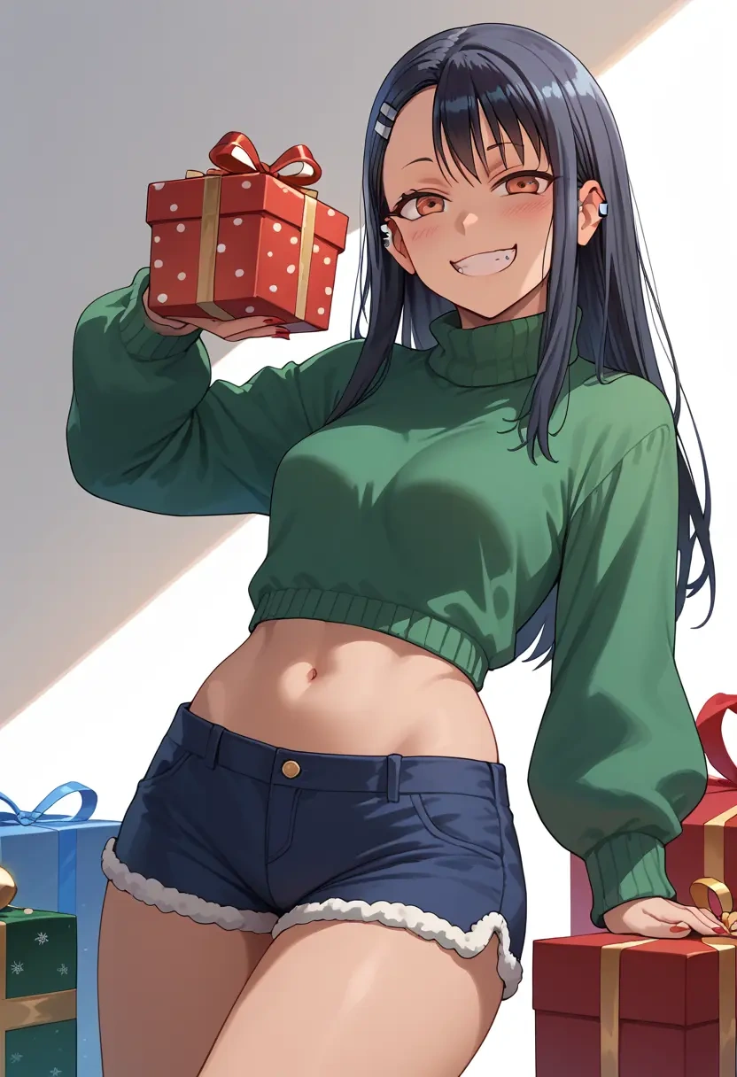 ijiranaide_nagatoro_san,nagatoro_hayase,Christmas,red velvet shorts,turtleneck sweater  - 