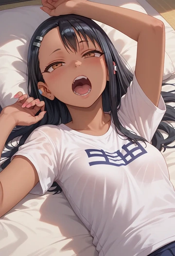 ijiranaide_nagatoro_san,nagatoro_hayase,handwritten script shirt,dolphin shorts  - AI generated anime art