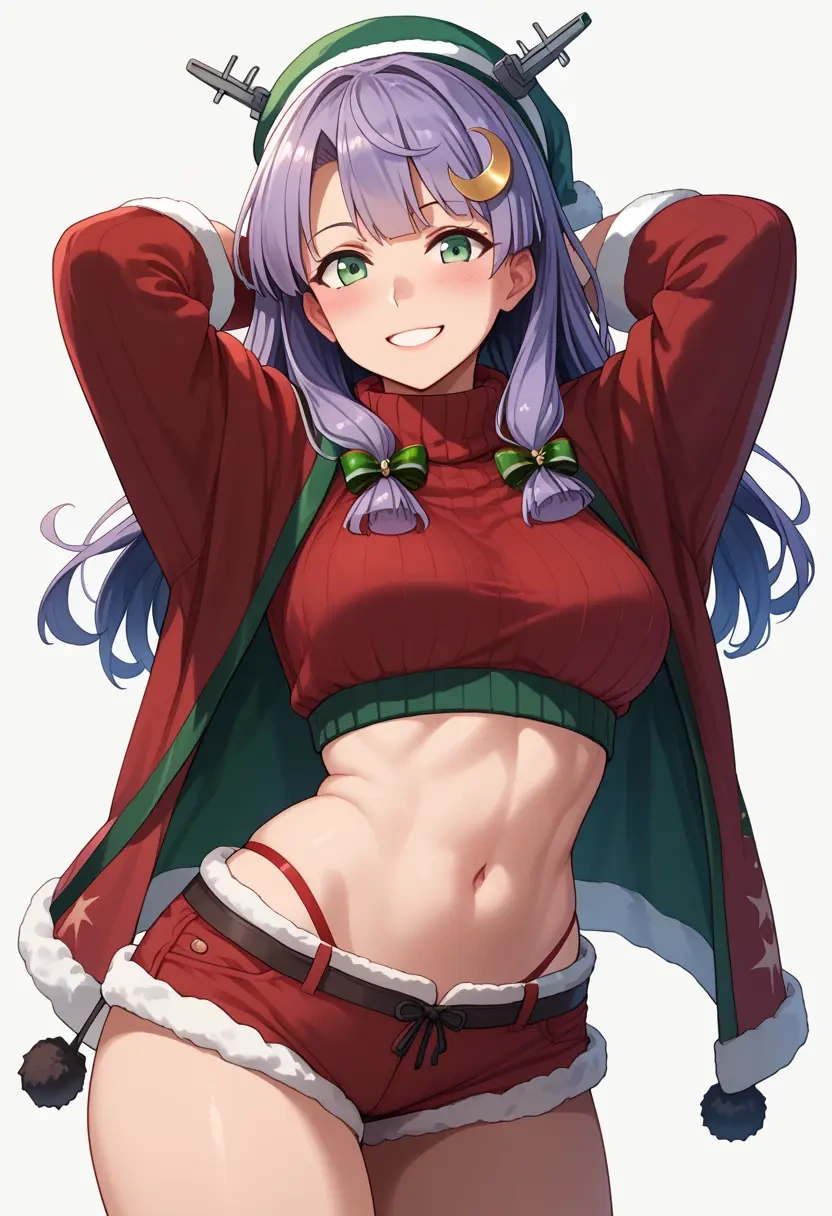 kantai_collection,nagatsuki_(kancolle),Christmas,red velvet shorts,turtleneck sweater  - 