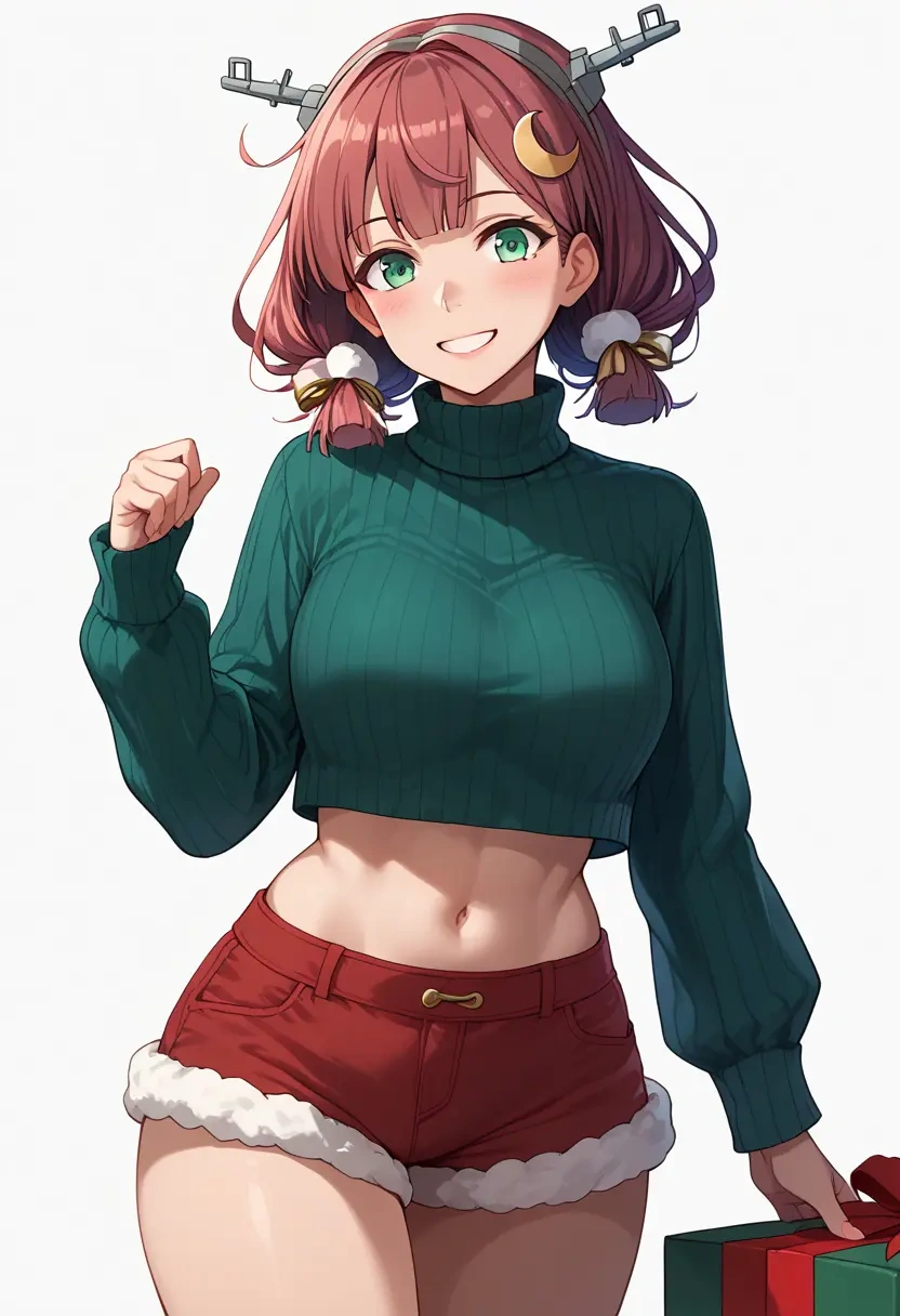 kantai_collection,nagatsuki_(kancolle),Christmas,red velvet shorts,turtleneck sweater  - 