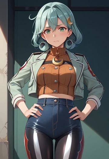 kantai_collection,nagatsuki_(kancolle),denim jacket,cropped,leather leggings  - AI generated anime art