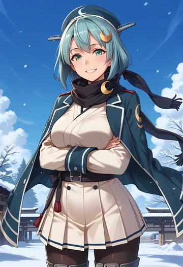 kantai_collection,nagatsuki_(kancolle),winter,student uniform,puffer coat  - AI generated anime art