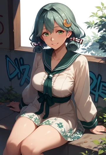 kantai_collection,nagatsuki_(kancolle),floral graffiti blouse,dolphin shorts  - AI generated anime art