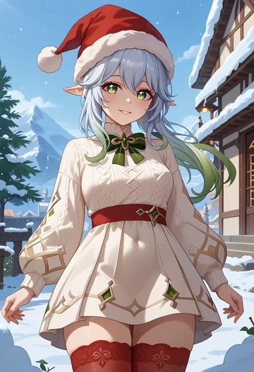 genshin_impact,nahida_(genshin_impact),Christmas,sweater dress,stockings  - AI generated anime art