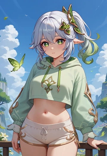 genshin_impact,nahida_(genshin_impact),hoodie,cropped,high-waisted joggers  - AI generated anime art