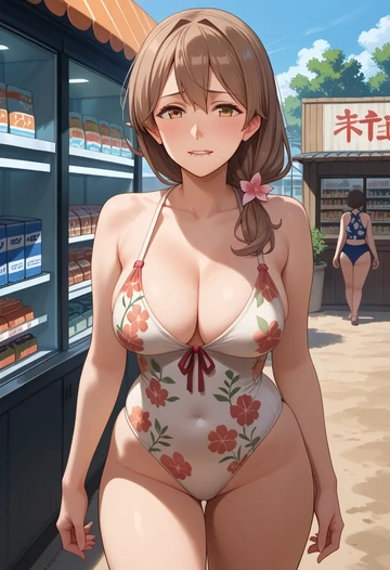 kantai_collection,naka_(kancolle),swimsuit,floral print  - AI generated anime art