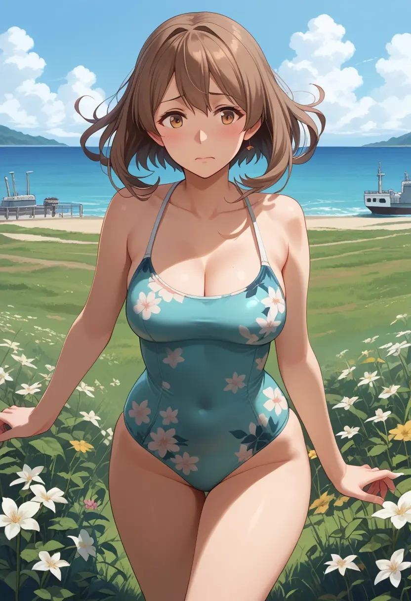 kantai_collection,naka_(kancolle),swimsuit,floral print  - 