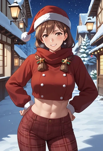 kantai_collection,naka_(kancolle),Christmas,plaid trousers  - AI generated anime art