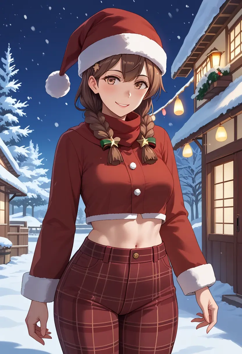 kantai_collection,naka_(kancolle),Christmas,plaid trousers  - 