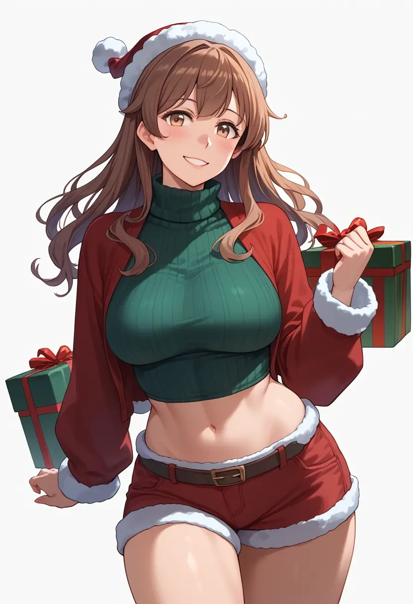 kantai_collection,naka_(kancolle),Christmas,red velvet shorts,turtleneck sweater  - 