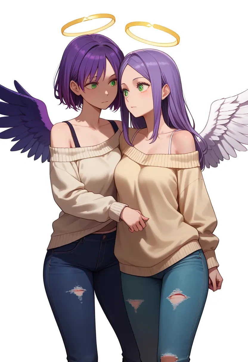 angel_beats,nakamura_yuri,sweater,off-shoulder,ripped jeans  - 