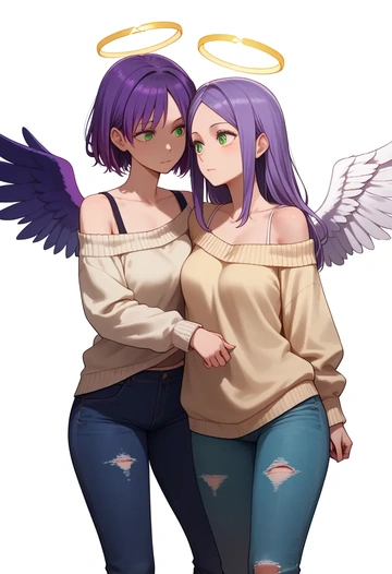 angel_beats,nakamura_yuri,sweater,off-shoulder,ripped jeans  - AI generated anime art