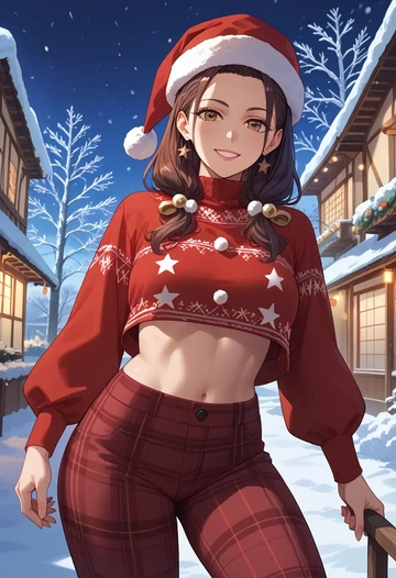 k_on,nakano_azusa,Christmas,plaid trousers  - AI generated anime art