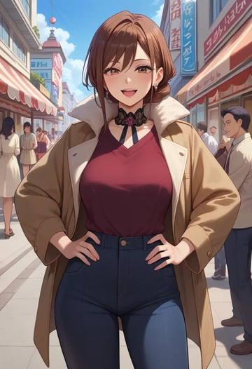 k_on,nakano_azusa,coat,fur-collar,tailored trousers  - AI generated anime art