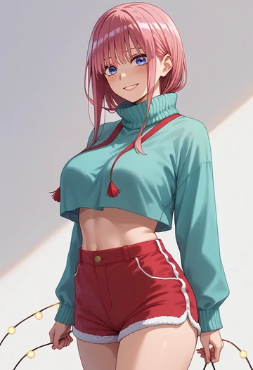 go_toubun_no_hanayome,nakano_ichika,Christmas,red velvet shorts  - AI generated anime art