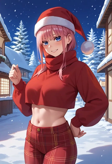 go_toubun_no_hanayome,nakano_ichika,Christmas,plaid trousers  - AI generated anime art