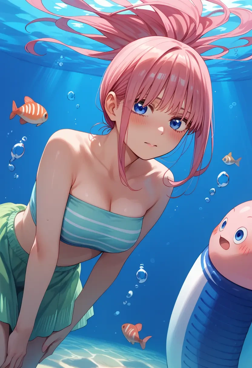 go_toubun_no_hanayome,nakano_ichika,tube top,jogger shorts  - 