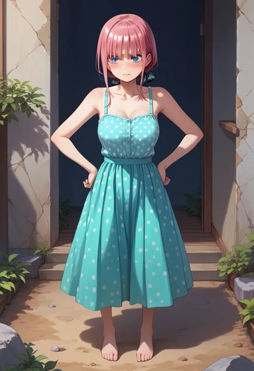 go_toubun_no_hanayome,nakano_ichika,silk slip dress,polka dots  - AI generated anime art