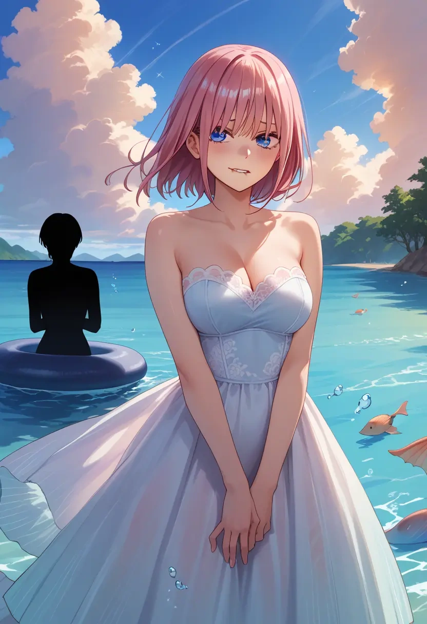 go_toubun_no_hanayome,nakano_ichika,gown,strapless,mermaid silhouette  - 