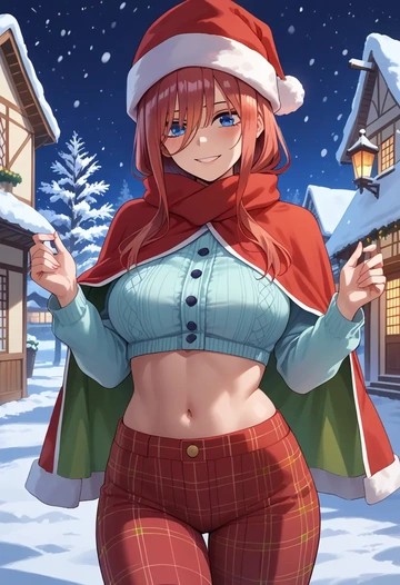 go_toubun_no_hanayome,nakano_itsuki,Christmas,plaid trousers  - AI generated anime art