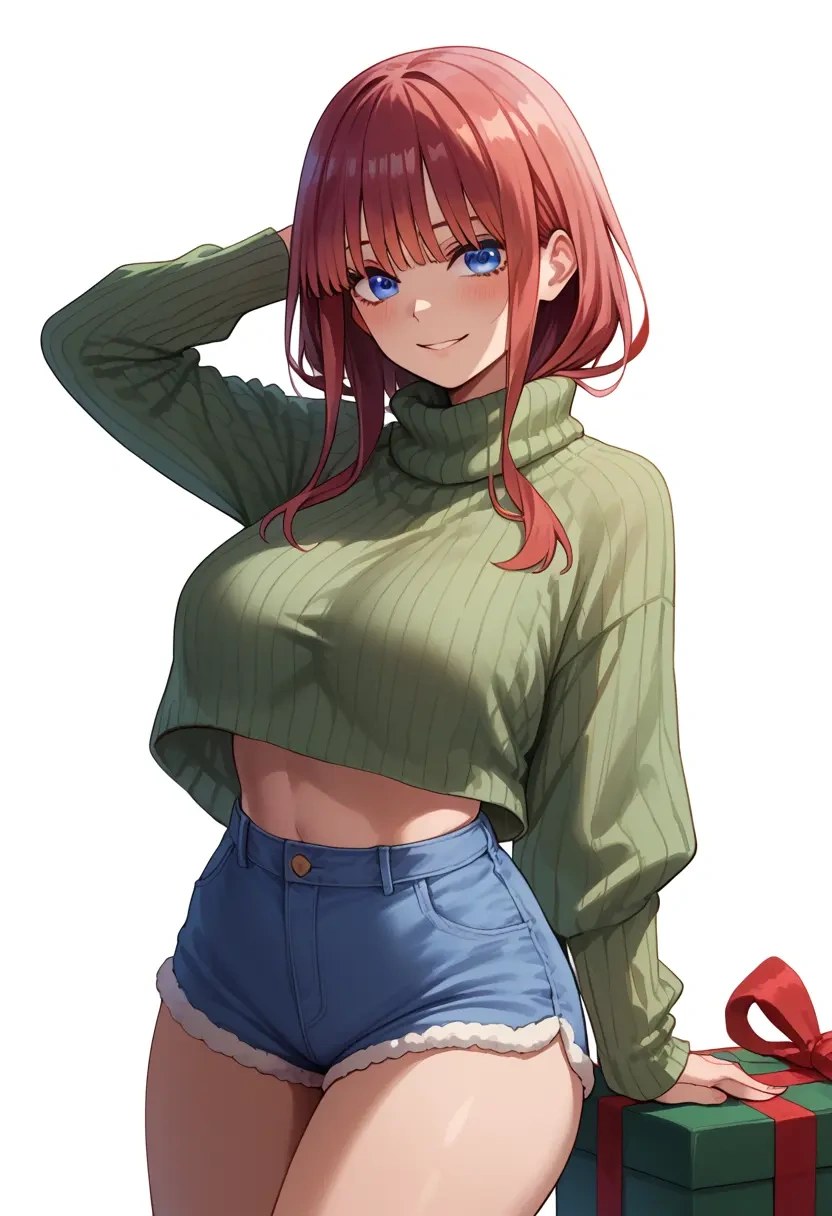 go_toubun_no_hanayome,nakano_itsuki,Christmas,red velvet shorts,turtleneck sweater  - 