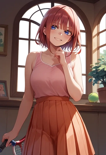 go_toubun_no_hanayome,nakano_itsuki,tennis dress,visor,trainers  - AI generated anime art