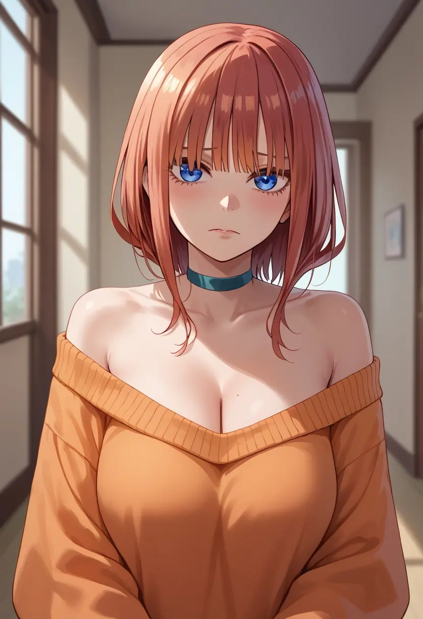 go_toubun_no_hanayome,nakano_itsuki,orange,sweater,choker  - 