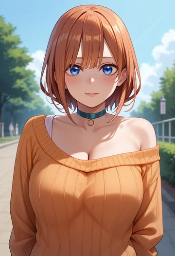 go_toubun_no_hanayome,nakano_miku,orange,sweater,choker  - AI generated anime art