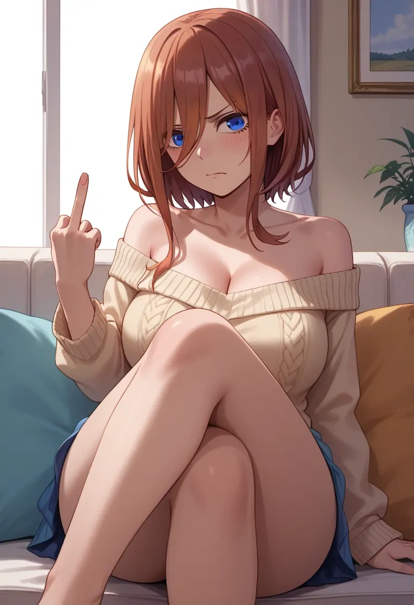 go_toubun_no_hanayome,nakano_miku,off-shoulder,sweater  - 