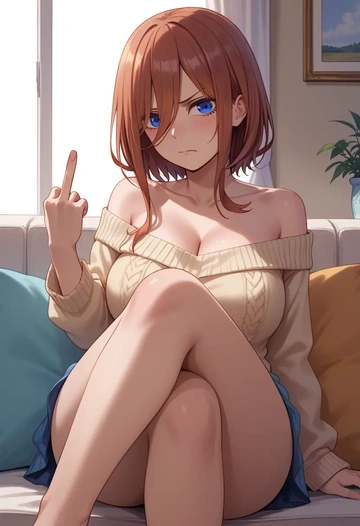 go_toubun_no_hanayome,nakano_miku,off-shoulder,sweater  - AI generated anime art