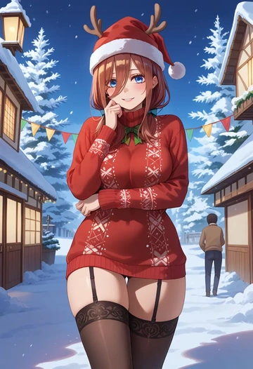 go_toubun_no_hanayome,nakano_miku,sweater,stockings,Thigh garters  - AI generated anime art