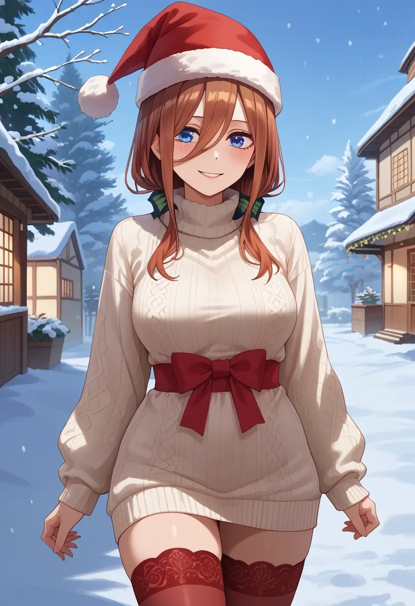 go_toubun_no_hanayome,nakano_miku,Christmas,sweater dress,stockings  - 