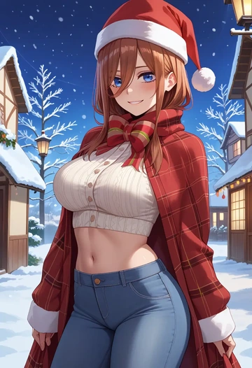 go_toubun_no_hanayome,nakano_miku,Christmas,plaid trousers  - AI generated anime art