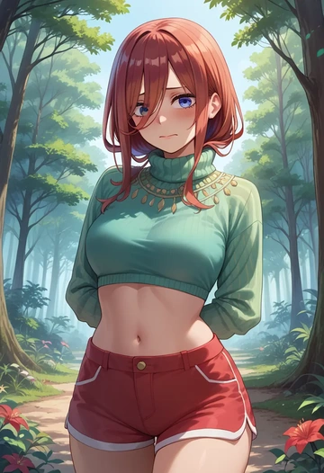 go_toubun_no_hanayome,nakano_miku,red velvet shorts  - AI generated anime art