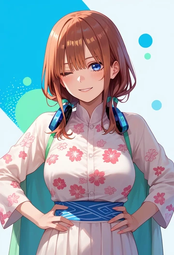 go_toubun_no_hanayome,nakano_miku,abstract art blouse,dolphin shorts  - AI generated anime art