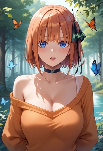 go_toubun_no_hanayome,nakano_nino,orange,sweater,choker  - AI generated anime art