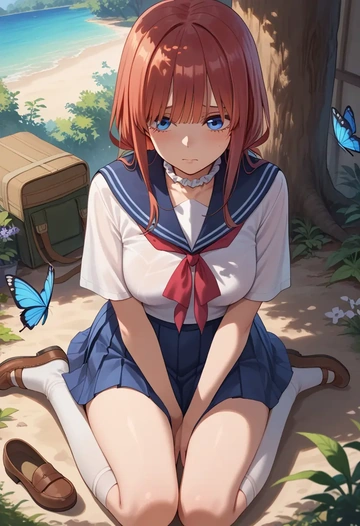 go_toubun_no_hanayome,nakano_nino,sailor, uniform  - AI generated anime art