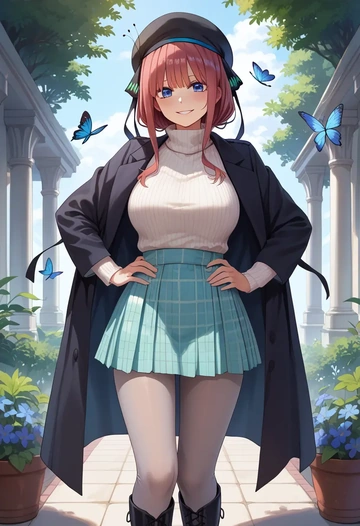 go_toubun_no_hanayome,nakano_nino,winter,student uniform,pea coat  - AI generated anime art