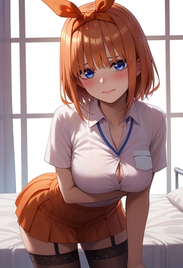 go_toubun_no_hanayome,nakano_yotsuba,nurse pantyhose,mini skirt, sexy  - AI generated anime art