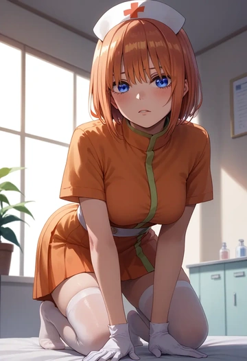 go_toubun_no_hanayome,nakano_yotsuba,nurse,stockings,sexy,panties  - AI generated anime art