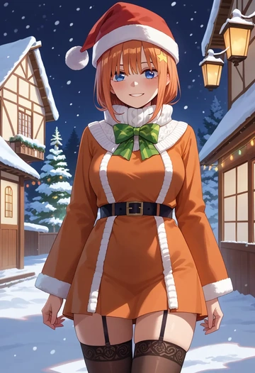 go_toubun_no_hanayome,nakano_yotsuba,sweater,stockings,Thigh garters  - AI generated anime art