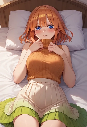 go_toubun_no_hanayome,nakano_yotsuba,turtleneck,knit,maxi skirt  - AI generated anime art