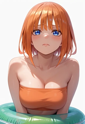 go_toubun_no_hanayome,nakano_yotsuba,tube top,jogger shorts  - AI generated anime art