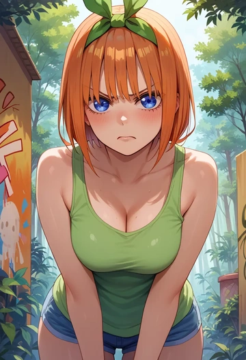 go_toubun_no_hanayome,nakano_yotsuba,abstract graffiti tank,dolphin shorts  - AI generated anime art