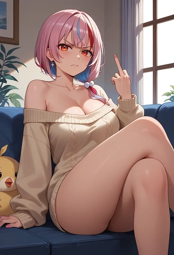 hololive,nakiri_ayame,off-shoulder,sweater  - AI generated anime art