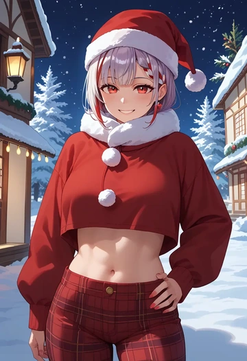 hololive,nakiri_ayame,Christmas,plaid trousers  - AI generated anime art