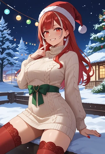 hololive,nakiri_ayame,Christmas,sweater dress,stockings  - AI generated anime art