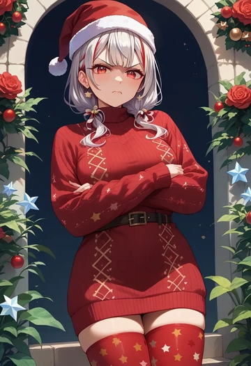 hololive,nakiri_ayame,Christmas,sweater dress,stockings  - AI generated anime art