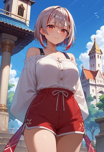 hololive,nakiri_ayame,graphic tee,shorts,sneakers  - AI generated anime art